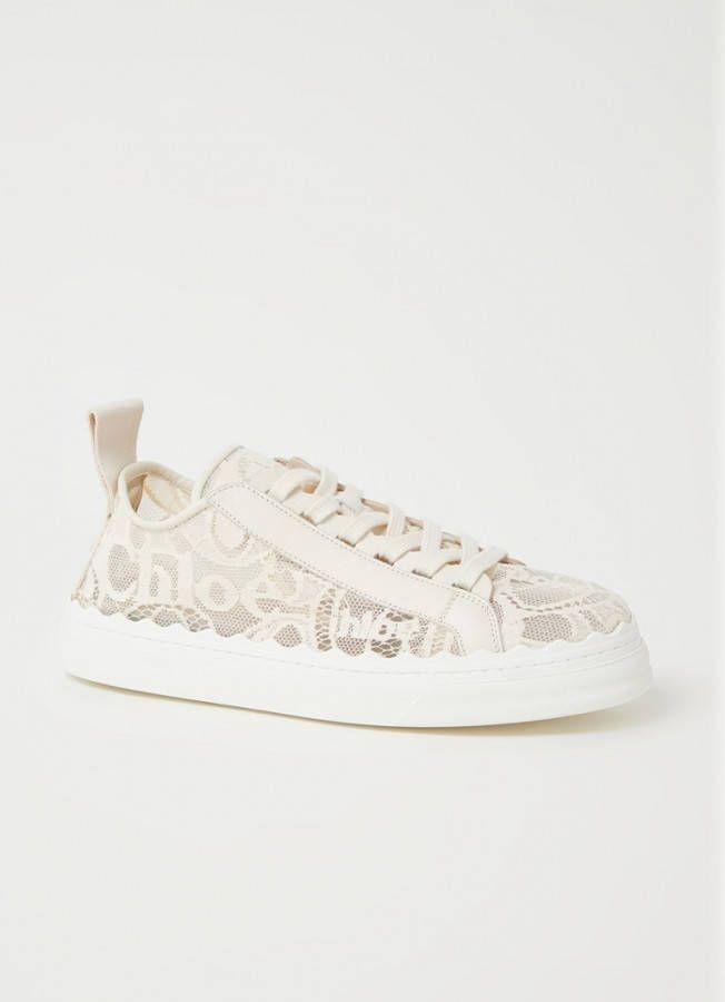 Chloe Chloé, Lauren sneaker van kant met kalfsleren details