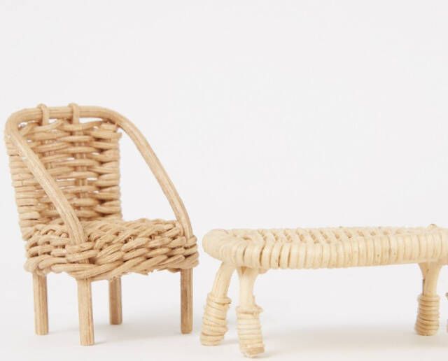 ferm LIVING Rattan poppenhuis meubel set van 5