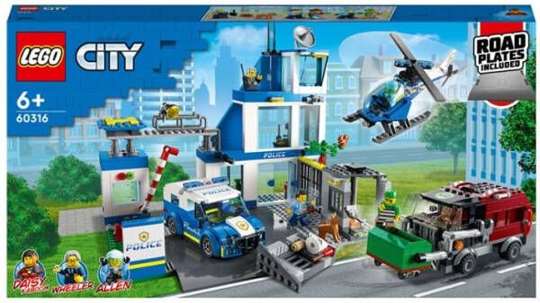 Lego 60316 City Politiebureau, Vuilniswagen en Helikopter Speelgoed voor Kinderen vanaf 6 Jaar, Constructiespeelgoed