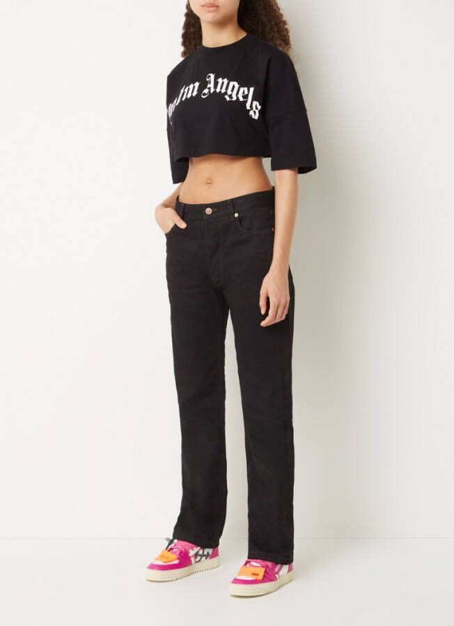 Palm Angels Curved cropped T shirt met logoprint en ritssluiting