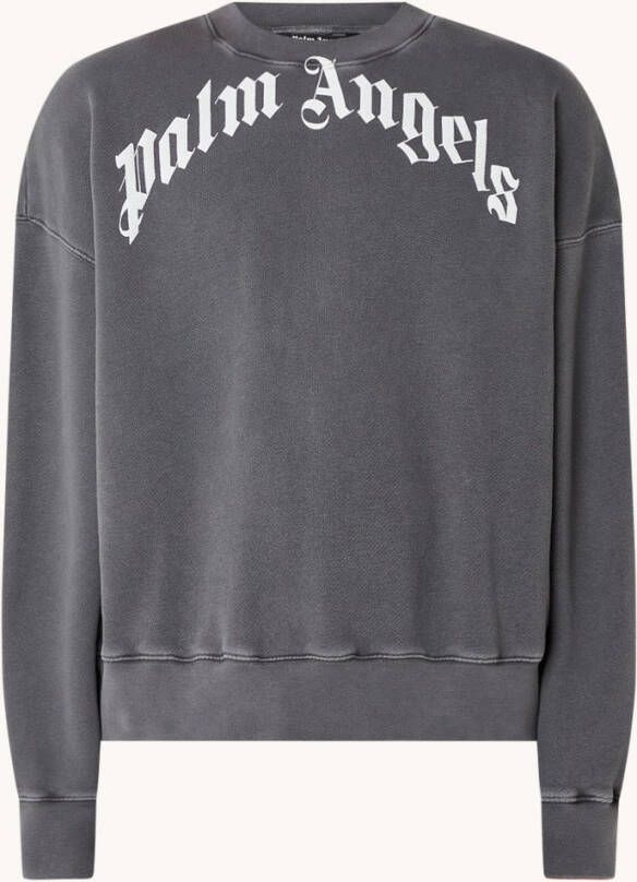 Palm Angels Gd Curved Logo Crew , Grijs, Heren