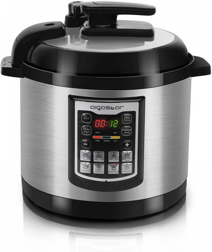 Aigostar Mila 30icn Multicooker Rijstkoker Met Timer 6l Pressure Cooker Zwart/rvs