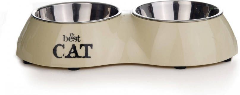 Beeztees Dubbele Voerbak Cat 2x160ml Kattenvoerbak 26.5x15 cm Beige