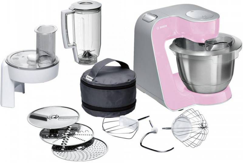 BOSCH Keukenmachine CreationLine MUM58K20 inclusief 1, 25 liter mixer, continu rasp en snijapparaat, 3 schijven en patisserieset, roze