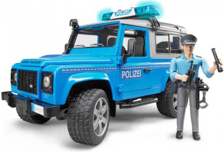 Bruder ® Politie speelgoed Land Rover Defender St. Wagon politiewagen, 1 16, blauw met licht en geluid, made in germany
