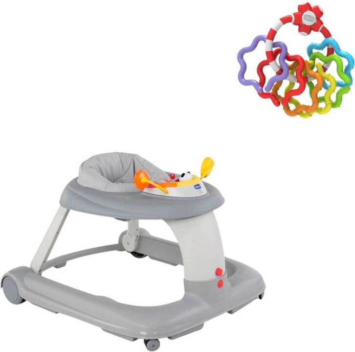 Chicco Bundel 123 Loopstoel Grijs & Rammelaar Regenboog Speelringen