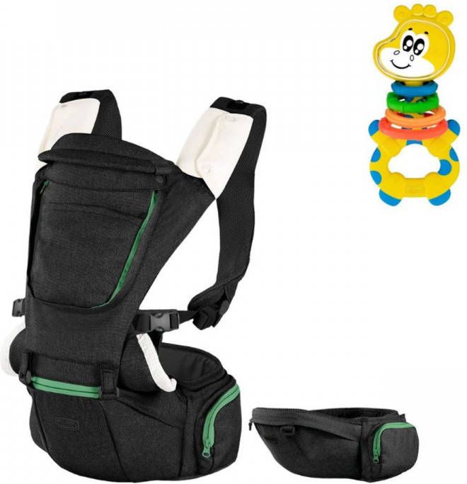 Chicco Bundel Draagzak Hip Seat Black & Rammelaar Multi activiteitsratel Gilby De Giraffe