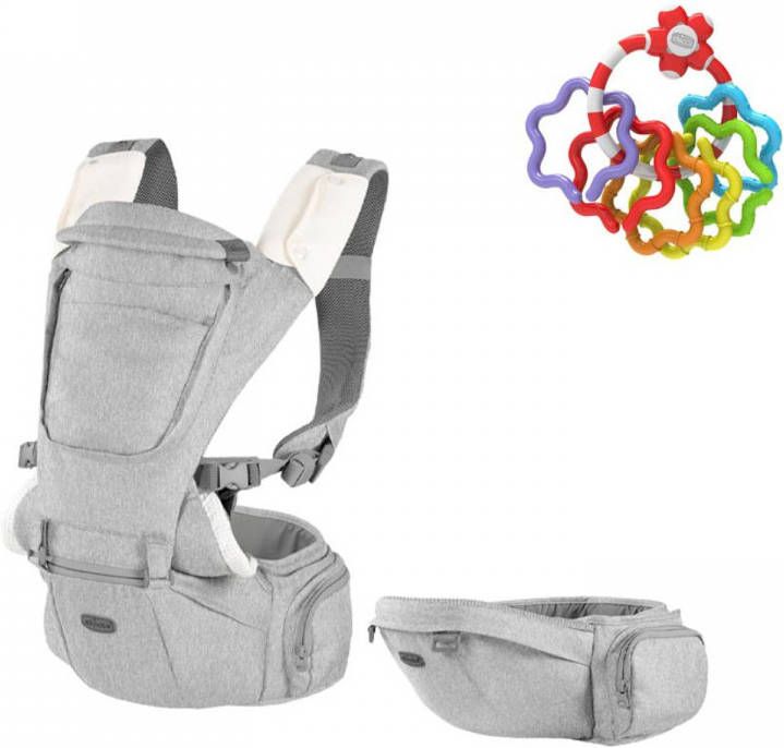 Chicco Bundel Draagzak Hip Seat Hazelwood & Rammelaar Regenboog Speelringen