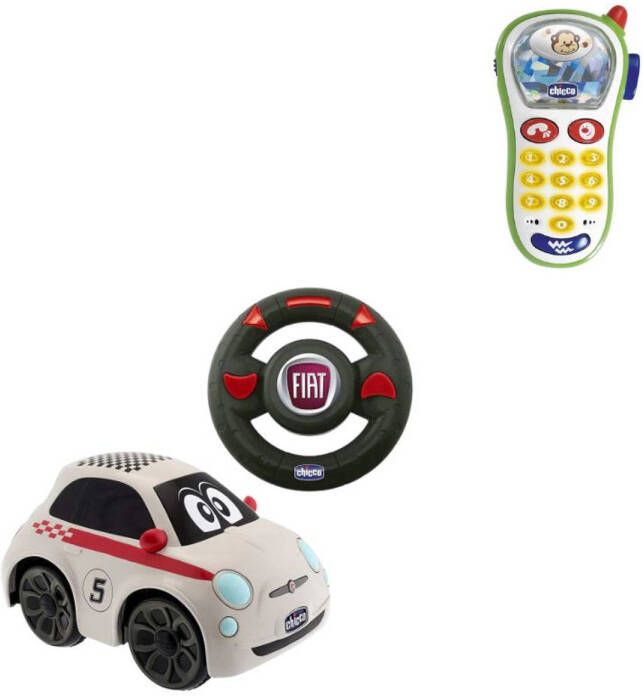 Chicco Bundel Fiat 500 Bestuurbare Speelgoedauto & Rammelaar Baby Fototelefoon