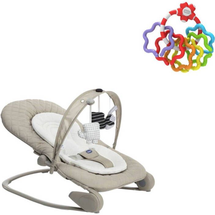 Chicco Bundel Wipstoel Relax Hoopla Champagne & Rammelaar Regenboog Speelringen