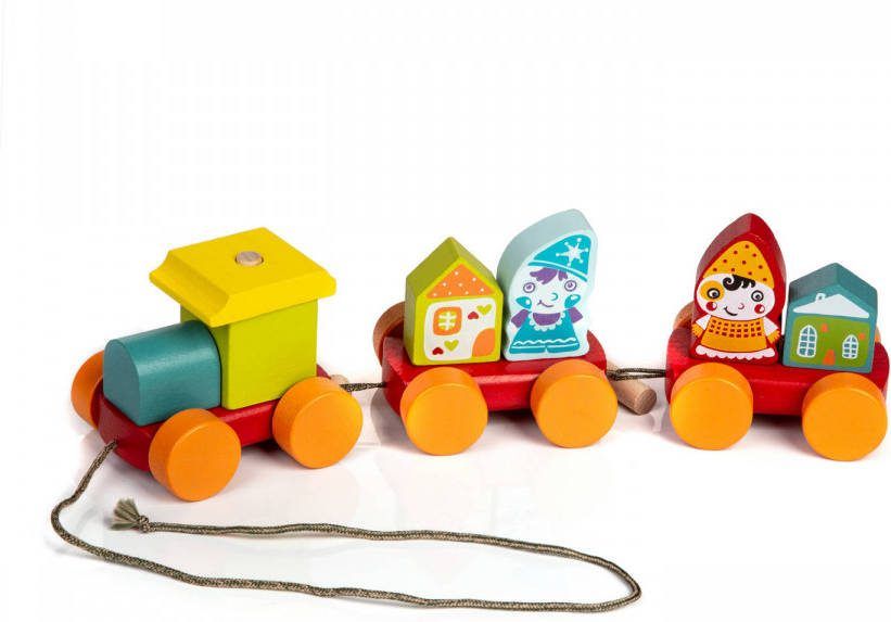 Cubika Houten Trekfiguur Trein Twee Dwergen