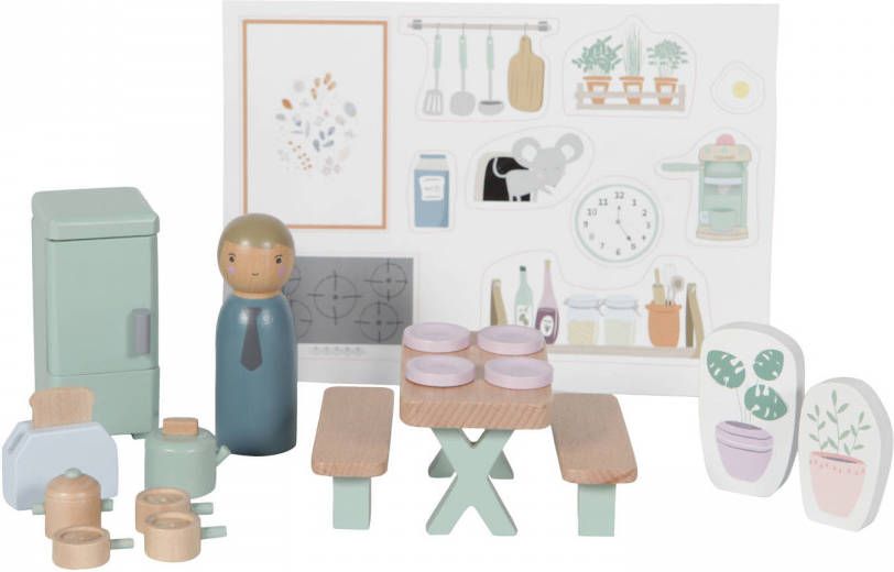 Little Dutch houten poppenhuis uitbreidingsset keuken 19 delig