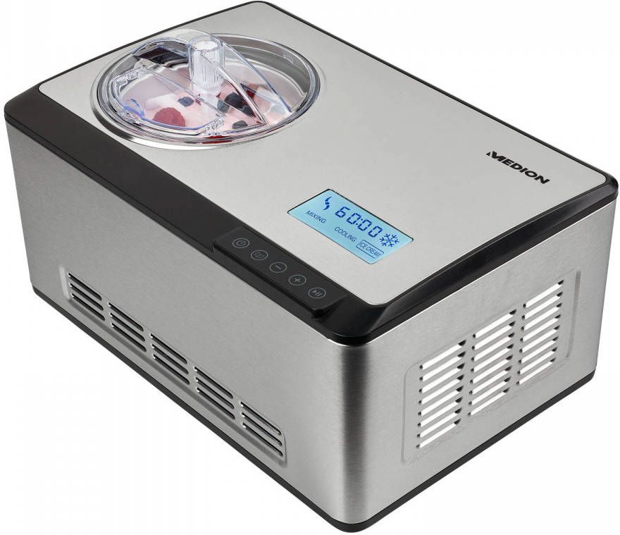 MEDION IJsmachine MD 18883 | capaciteit voor 2 L ijs(vulhoeveelheid 1, 2 L)| zelfkoelend met compressor | LC display & sensor touch bedieningspaneel