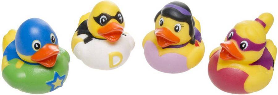 Merkloos 4x Badeend Super Helden Badspeelgoed 5 Cm Speelgoed Badspeeltjes Badeendjes