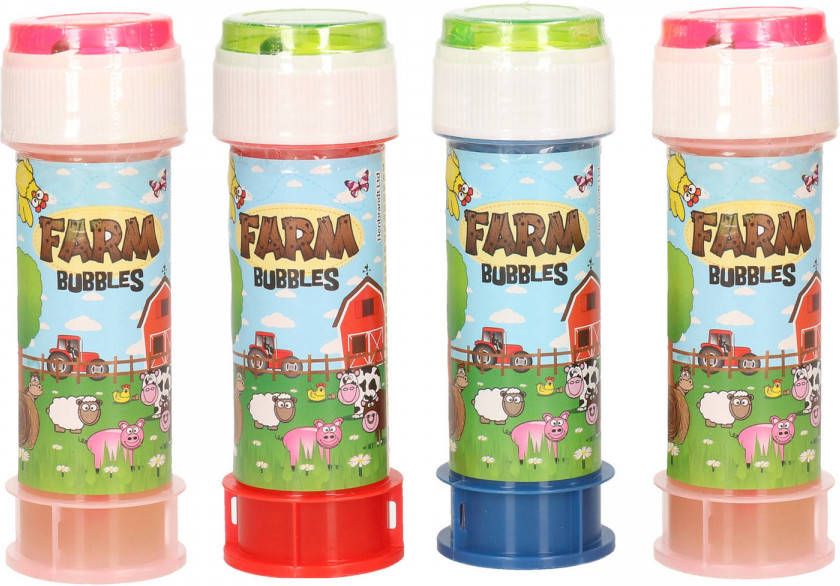 Merkloos 4x Boerderij Dieren Bellenblaas Flesjes Met Bal Spelletje In Dop 60 Ml Voor Kinderen Bellenblaas