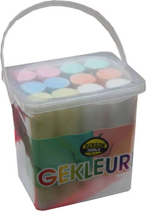 Merkloos Gekleurd Stoepkrijt 12 Stuks In Kunststof Emmertje Stoepkrijtjes