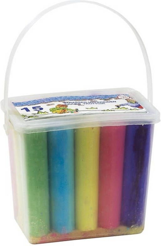 Merkloos Gekleurd Stoepkrijt 45 Stuks In Kunststof Emmertje Stoepkrijtjes