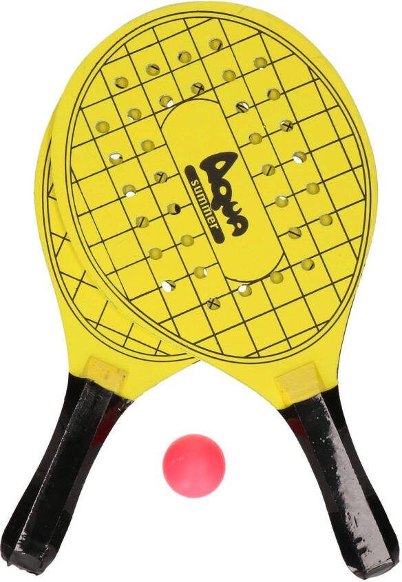Merkloos Gele Beachball Set Met Tennisracketprint Buitenspeelgoed Beachballsets