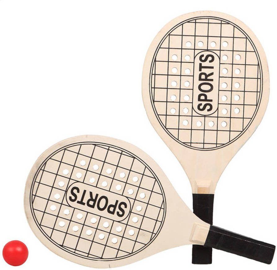 Merkloos Houtkleurige Beachball Set Met Tennisracketprint Buitenspeelgoed Beachballsets