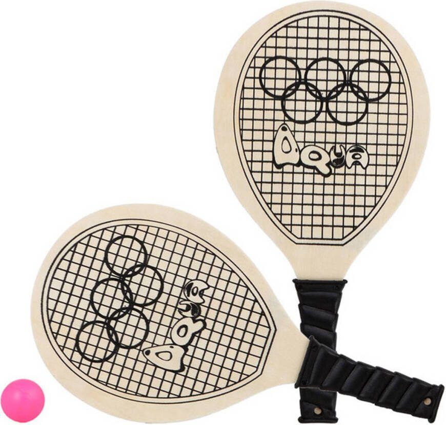 Merkloos Houtkleurige Beachball Set Met Tennisracketprint Buitenspeelgoed Beachballsets