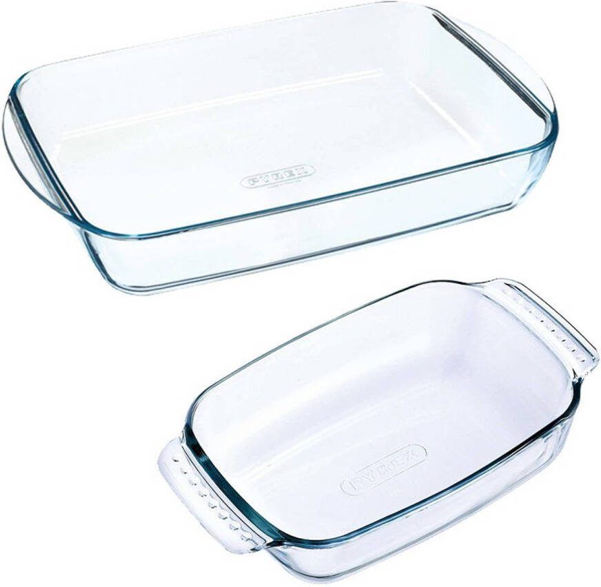 Pyrex 2x Glazen Ovenschalen 0, 7 En 2, 6 Liter Ovenschalen