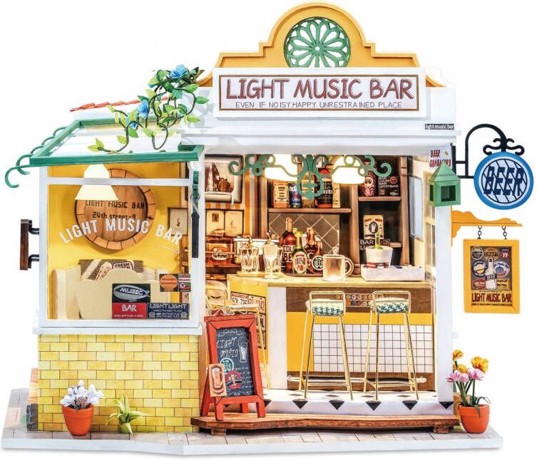Robotime Licht Muziek Bar Dg147 Houten Modelbouw Poppenhuis Diy