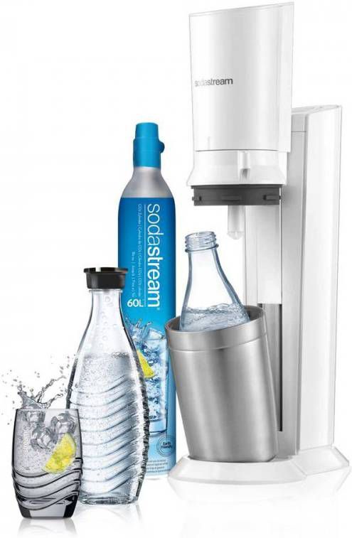 Sodastream Crystal White toestel incl. glazen karaf en 60L CO2 cilinder Waterkan Transparant