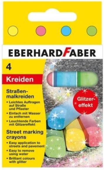 Eberhard Faber Stoepkrijt 4 kantig 4 Glitterkleuren