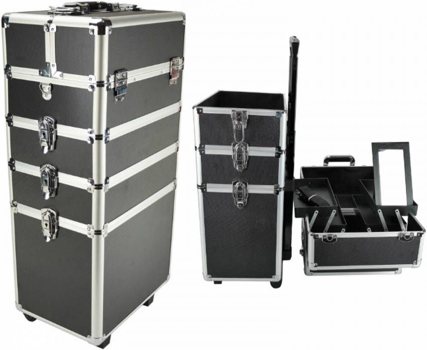 VDD Visagie Make Up Koffer Cosmetica Kappers Trolley Beauty Case 4 In 1 Zwart