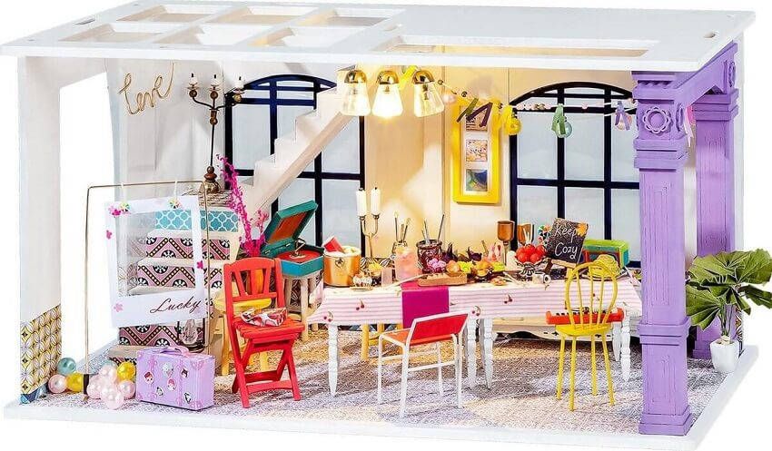 Robotime Tijd Voor Een Feestje Dgf03 Houten Modelbouw Poppenhuis Met Led Licht Diy