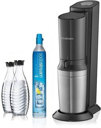 Sodastream Crystal Black toestel incl. 2 glazen karaffen en 60L CO2 cilinder Waterkan Aluminium