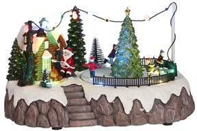 Luville Kerstdorp Miniatuur Schaatsen bij Boom L28, 5 x B19 x H15, 5cm