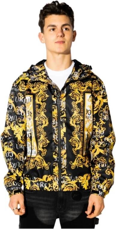 Versace Jeans Couture Jas Nylon Diagonal Print Barok , Zwart, Heren