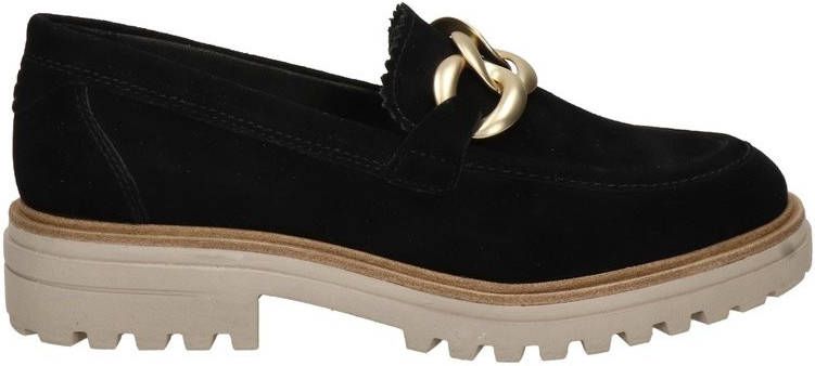 Tamaris suède loafers met ketting zwart
