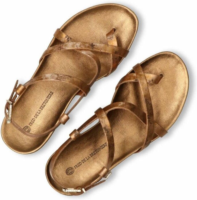 Fred de la Bretoniere Sandalen Sandal With Cork Footbed Metallic Leather Goudkleurig