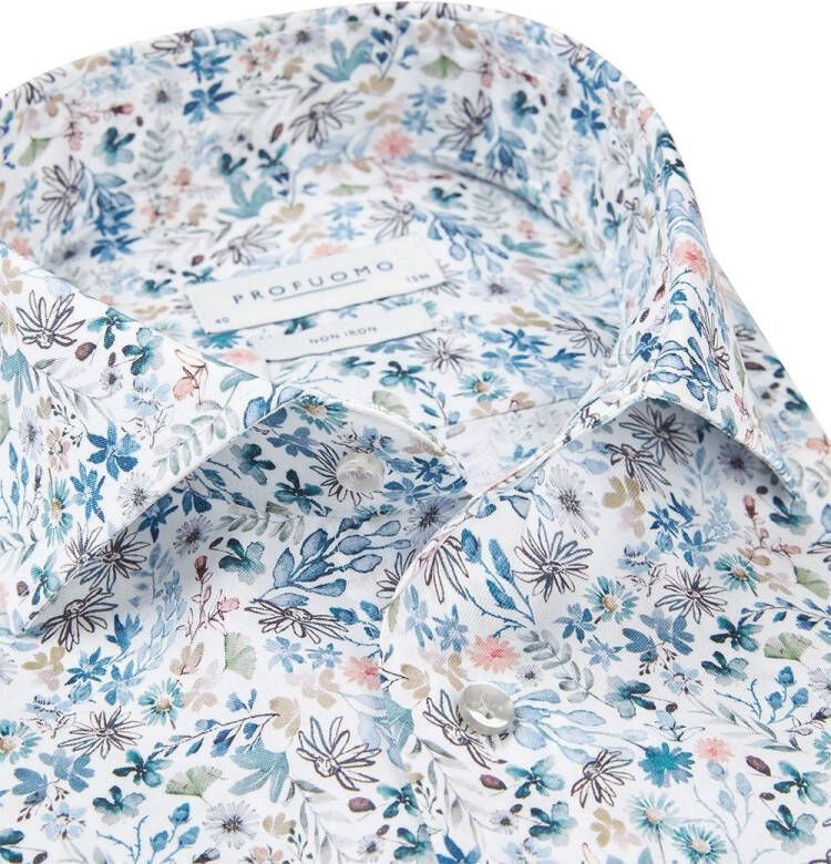 Profuomo gebloemd slim fit overhemd lichtblauw/roze