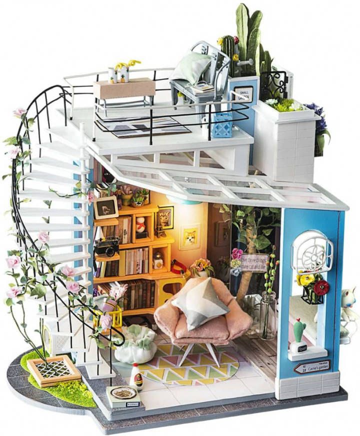 Robotime Dora&apos, s Loft Dg12 Houten Modelbouw Poppenhuis Met Led Licht Diy