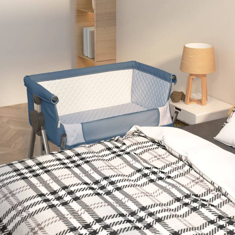 VIDAXL Babybox met matras linnen marineblauw