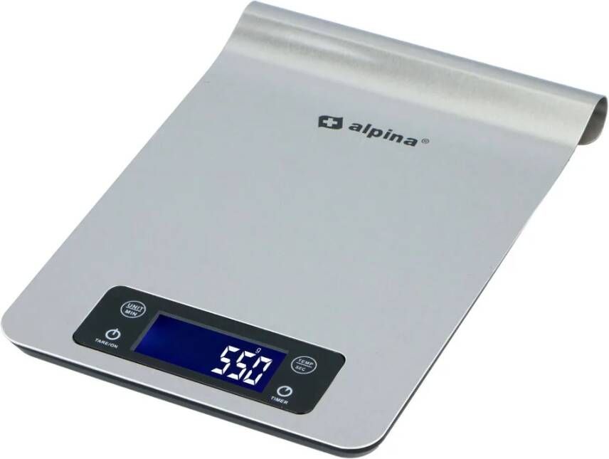 alpina Digitale Keukenweegschaal Ophangbaar Met Timer Met Thermometer Tot 5 Kilo Rvs