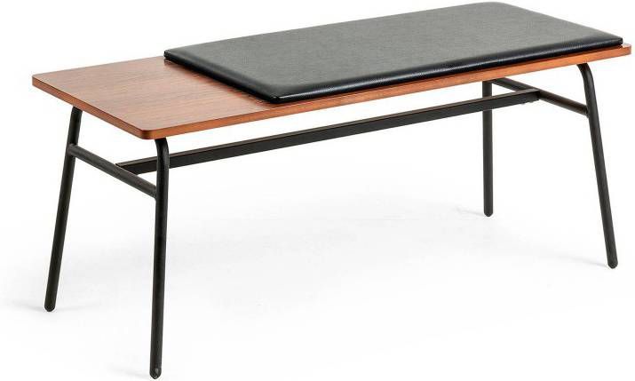 Kave Home Carabel bank in staal en walnootfineer 100 cm