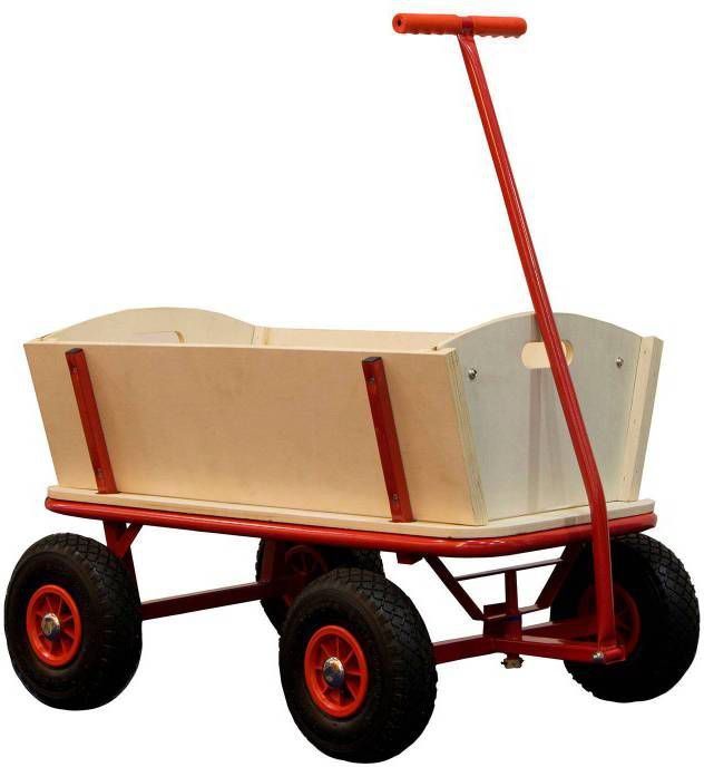 Sunny Billy Beach Wagon/Bolderkar Van Blank Hout Bolderwagen Met Luchtbanden In Rood